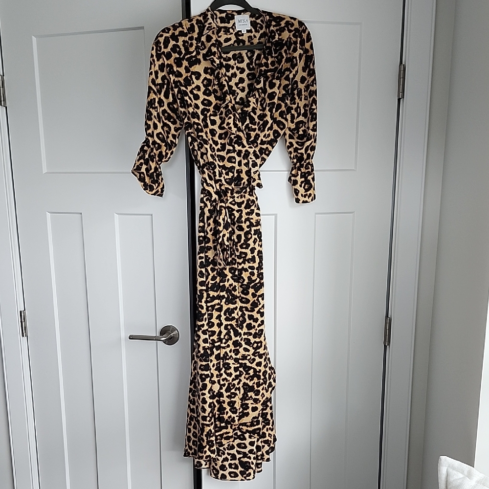 Misa LA Brand Stunning Leopard Print Wrap Dress.Wear With Heels, Boots, sneakers
